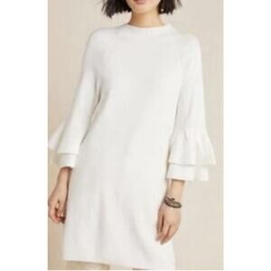 Anthropologie Claudette Dress Ruffled Tunic White Size M